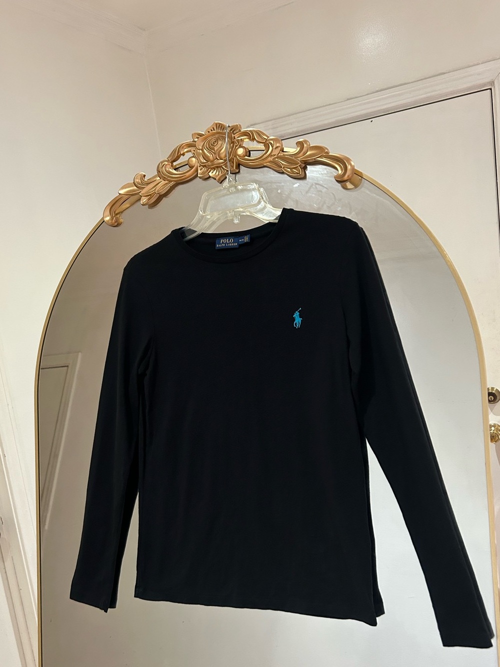 Polo Ralph Lauren Women’s Black Long-sleeve Cotton Shirt with Blue Pony, Size M